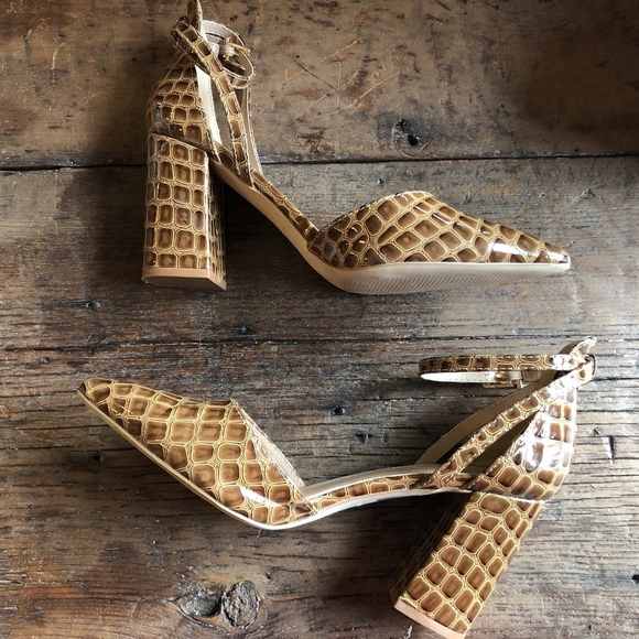 Asos Raid Faux Embossed Croc Block Heels 9 - Picture 3 of 6